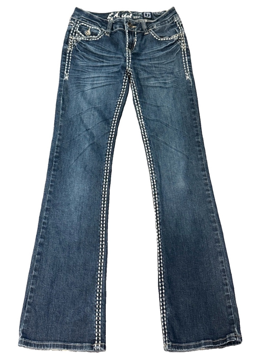 LA Idol USA Jeans Womens 7 W30 L33 Bootcut Flare Studded Thick Stitch Y2K